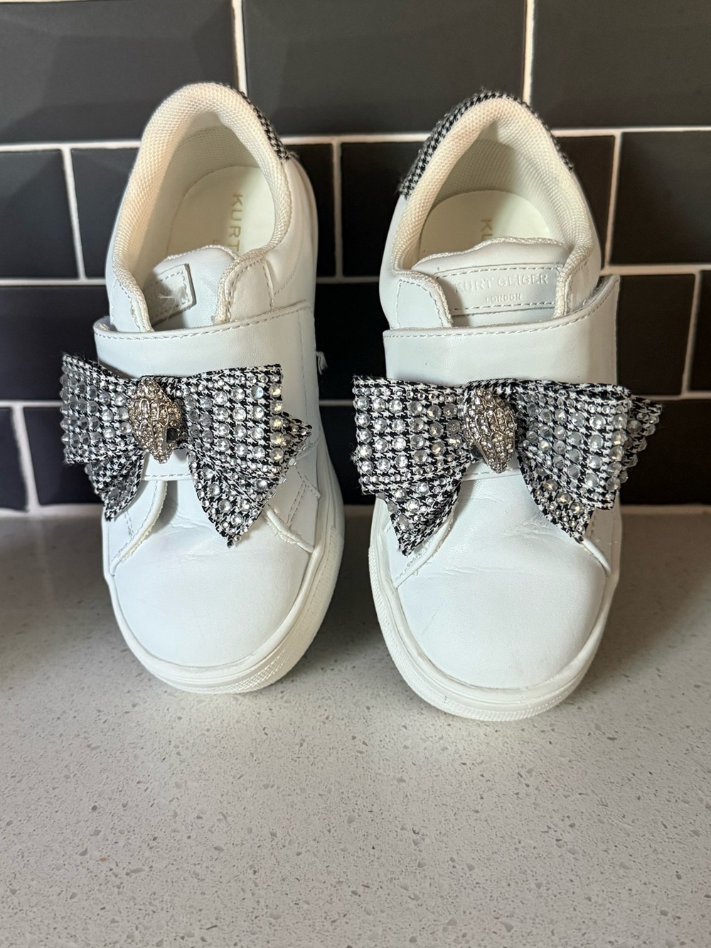 Kurt Geiger Kids White Sneakers with Crystal Bow Accent